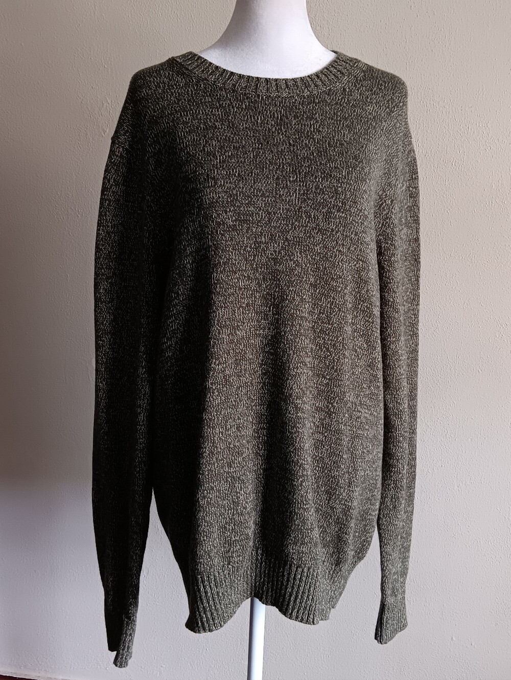 100% Cotton Green Marled Long Sleeve Sweater Shirt Mens Large St. Johns Bay